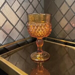 Indiana Glass Amber Diamond Point Water Goblet, Vintage Mid-Century Stemware